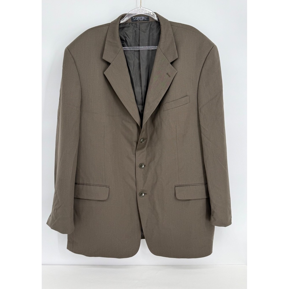 Albert‎ Nipon Mens Sz 50L Blazer Wool 3-Button Sport Coat Olive Brown Golden Fil